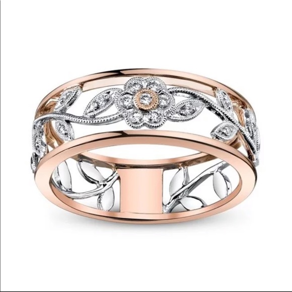 New Rose Gold Rose Flower Diamond Ring - Picture 2 of 5